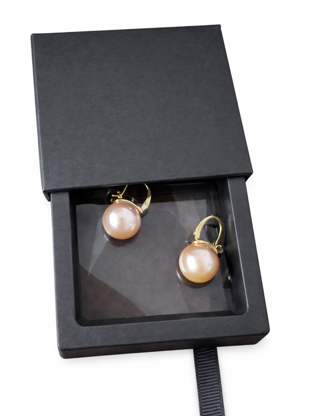 Peach Pearl Drop Earrings - gold tone